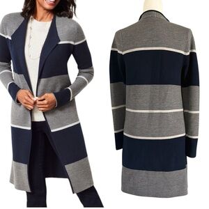 TALBOTS STRIPE MERINO DOUBLE-FACE DUSTER Size Small